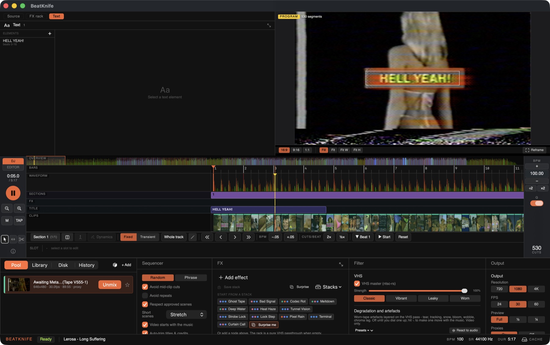 A title with stroke and plate over VHS footage, grabbed in the program monitor